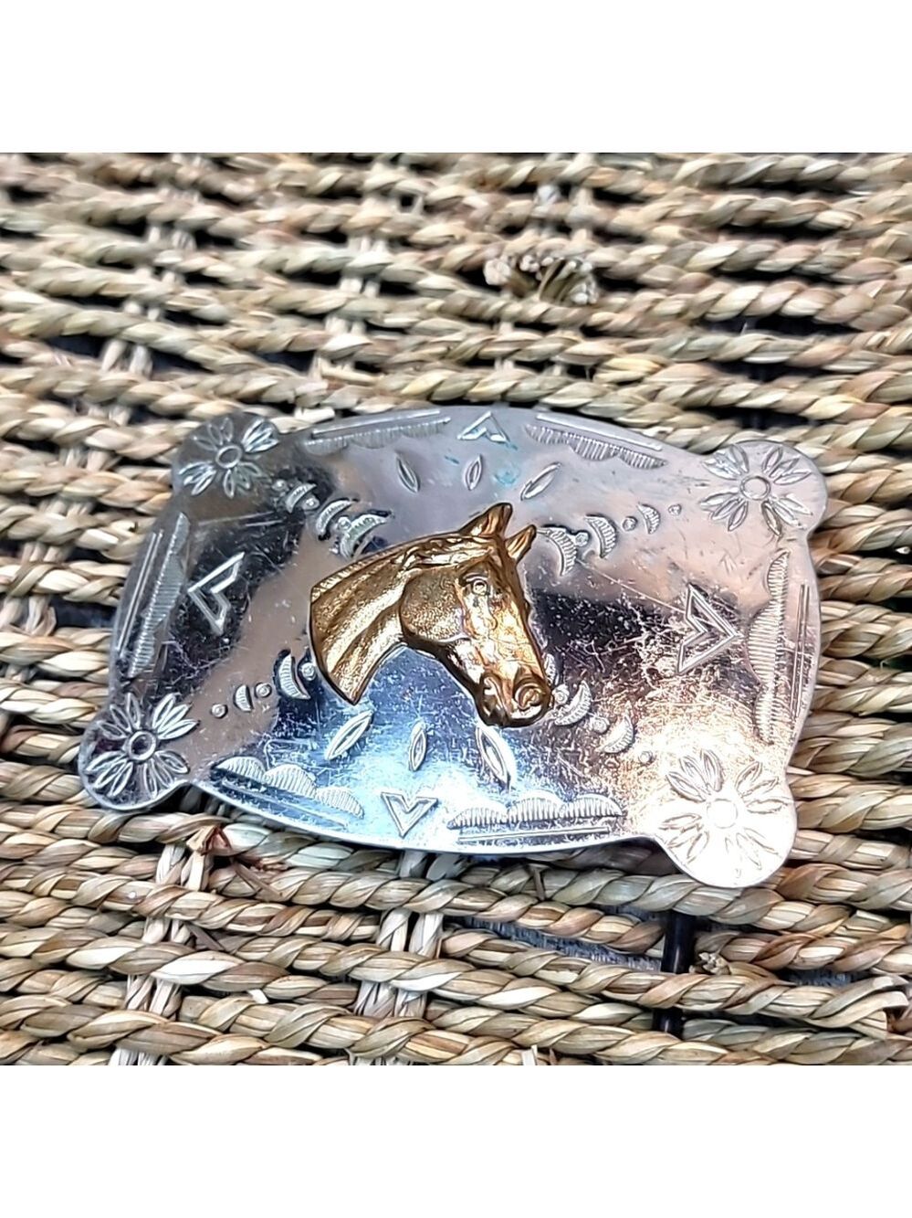 Horse head belt buckle sand and sage